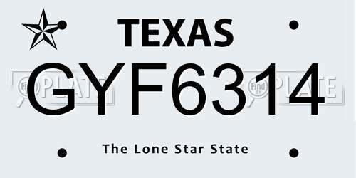 GYF6314 Texas License Plate