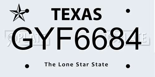 GYF6684 Texas License Plate