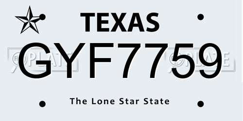 GYF7759 Texas License Plate