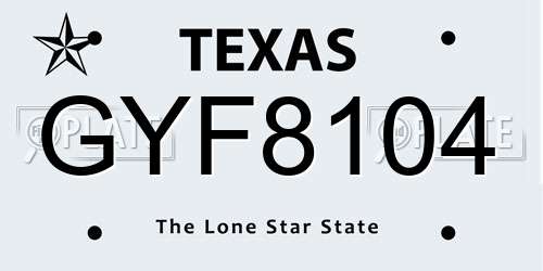 GYF8104 Texas License Plate
