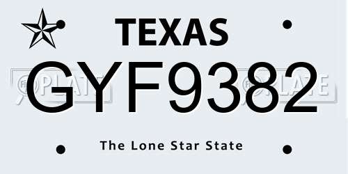 GYF9382 Texas License Plate