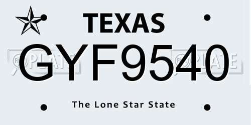 GYF9540 Texas License Plate
