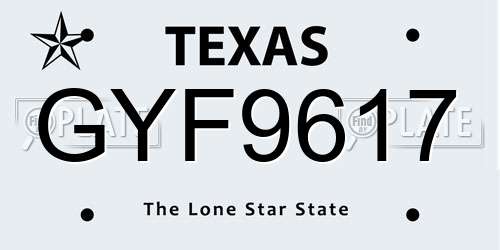 GYF9617 Texas License Plate