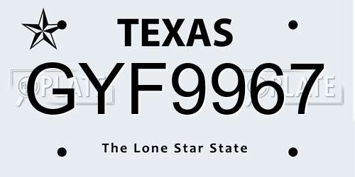GYF9967 Texas License Plate