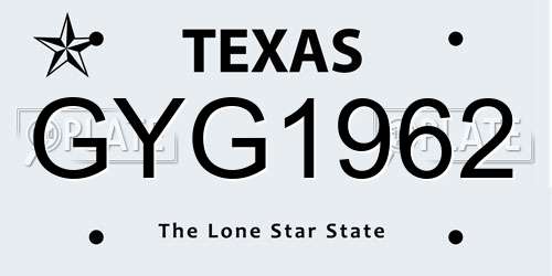 GYG1962 Texas License Plate