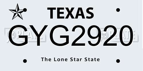 GYG2920 Texas License Plate