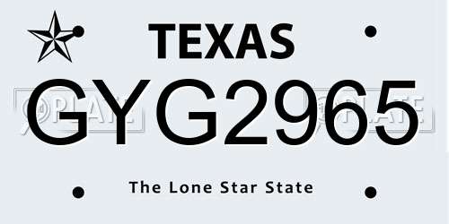GYG2965 Texas License Plate