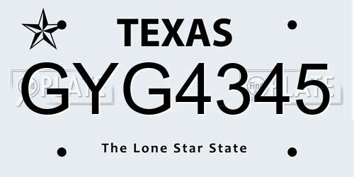 GYG4345 Texas License Plate