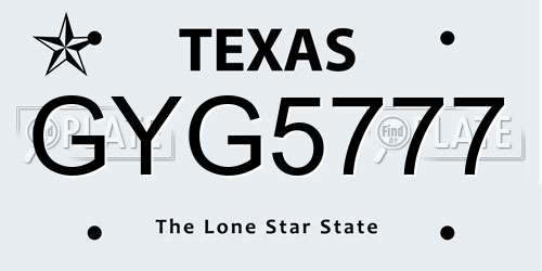 GYG5777 Texas License Plate