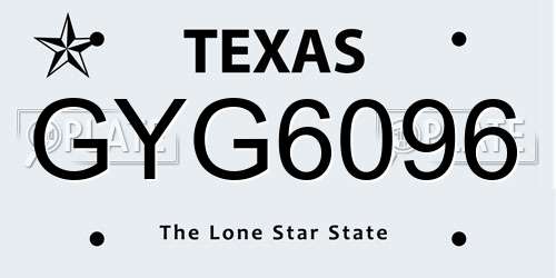 GYG6096 Texas License Plate