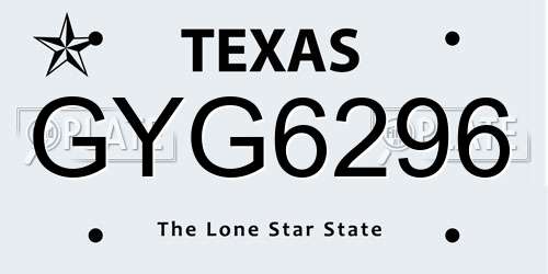GYG6296 Texas License Plate
