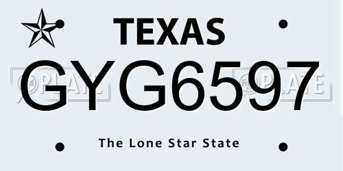 GYG6597 Texas License Plate