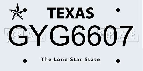 GYG6607 Texas License Plate