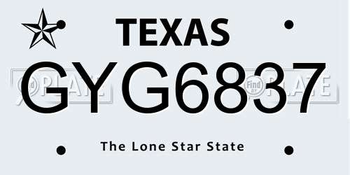 GYG6837 Texas License Plate