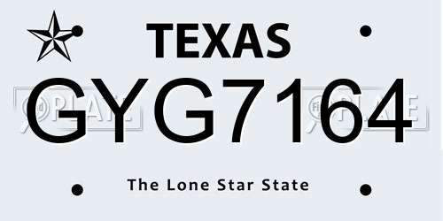 GYG7164 Texas License Plate
