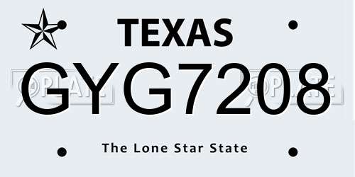 GYG7208 Texas License Plate