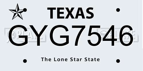 GYG7546 Texas License Plate