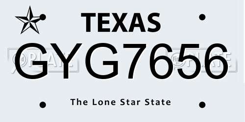 GYG7656 Texas License Plate