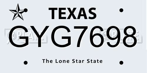 GYG7698 Texas License Plate