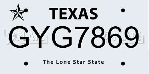 GYG7869 Texas License Plate