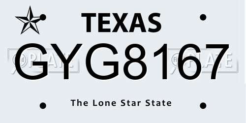 GYG8167 Texas License Plate