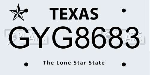 GYG8683 Texas License Plate