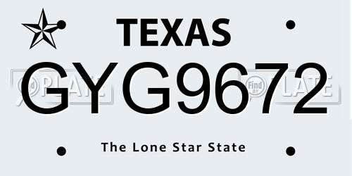 GYG9672 Texas License Plate