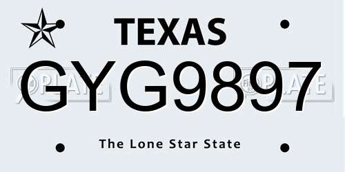 GYG9897 Texas License Plate