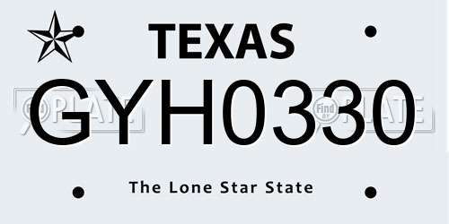 GYH0330 Texas License Plate