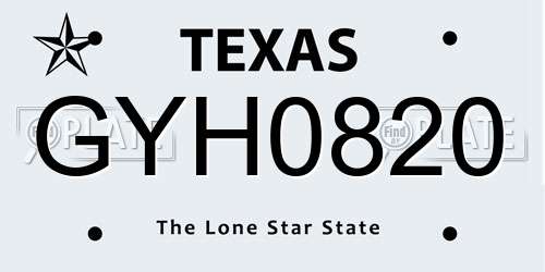 GYH0820 Texas License Plate