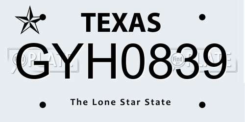 GYH0839 Texas License Plate