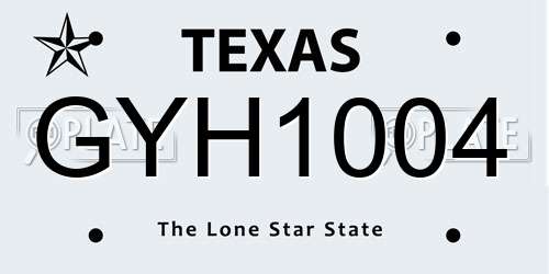 GYH1004 Texas License Plate