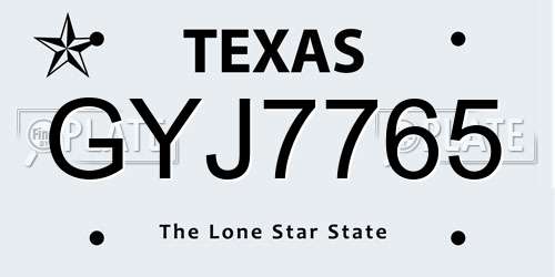 GYJ7765 Texas License Plate