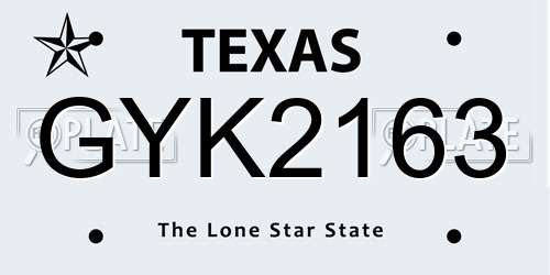 GYK2163 Texas License Plate