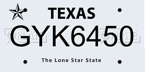 GYK6450 Texas License Plate