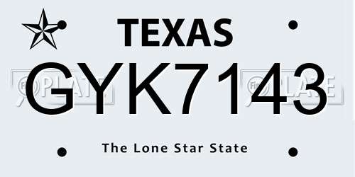 GYK7143 Texas License Plate