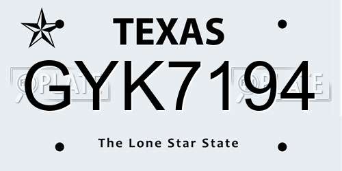GYK7194 Texas License Plate