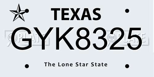 GYK8325 Texas License Plate
