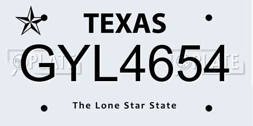 GYL4654 Texas License Plate