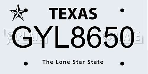 GYL8650 Texas License Plate