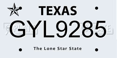 GYL9285 Texas License Plate