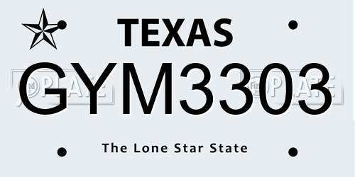 GYM3303 Texas License Plate