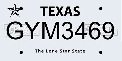 GYM3469 Texas License Plate