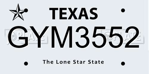 GYM3552 Texas License Plate