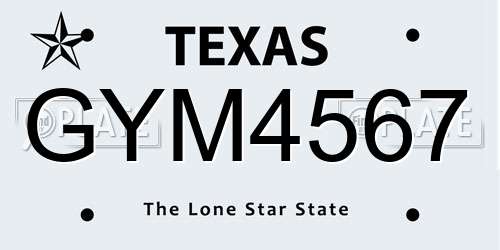 GYM4567 Texas License Plate