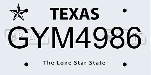 GYM4986 Texas License Plate