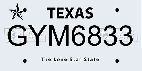 GYM6833 Texas License Plate