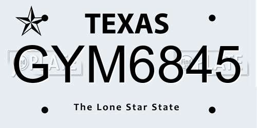 GYM6845 Texas License Plate