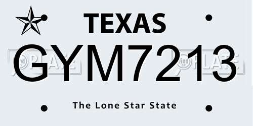 GYM7213 Texas License Plate