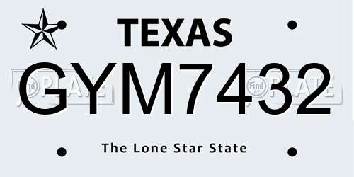 GYM7432 Texas License Plate